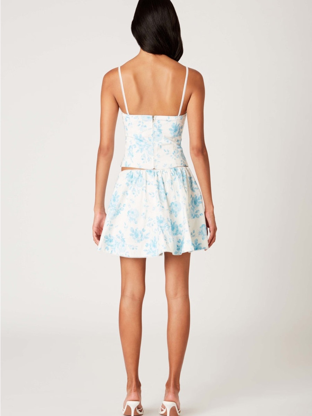 Nia Fremont Top Corset & Matching Blue Floral Mini Skirt Set Size S NWT - Picture 3 of 8